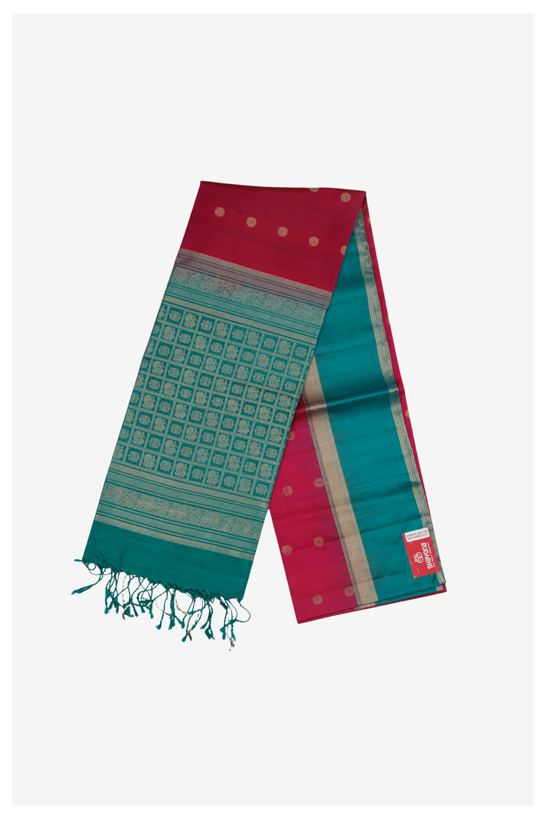 Premium Rani Pink & Peacock Green Pure Silk Saree With Zari Butta