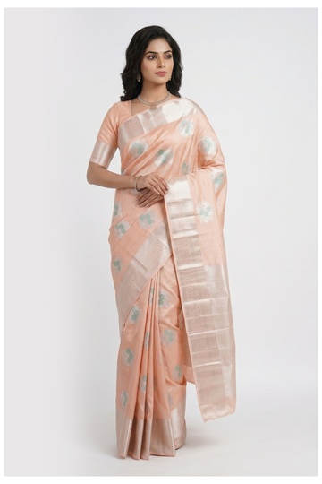 Peach South Silk Tissue Saree For Wedding & Party Wear