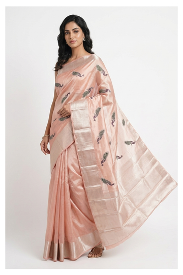 Peach South Silk Saree In Art Silk Saree With Weaving