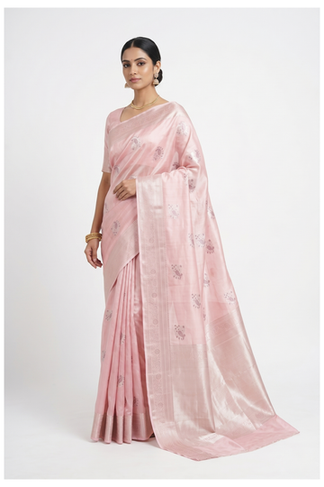 Blush Pink South Tissue Silk Wedding & Party Wear Saree