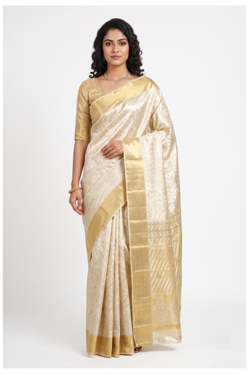 Champagne Tissue South Silk Wedding & Party Wear Saree