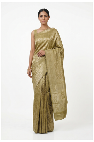 Pistachio Green South Silk Tissue Saree For Weddings & Parties