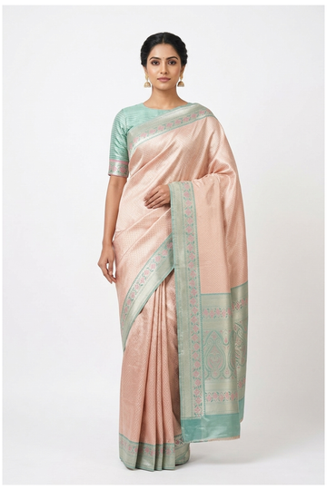 Peach South Pure Silk Saree With Weaving