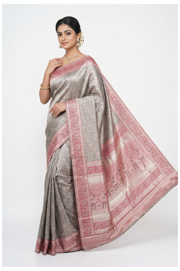 Silver Grey Banarasi Silk Saree With Jaal Weaving