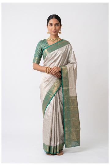 Champagne South Silk Tissue Saree For Weddings & Parties