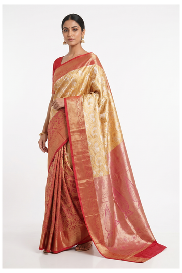 Champagne South Tissue Silk Wedding & Party Saree