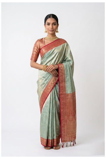 Seafoam Green South Tissue Silk Wedding Saree
