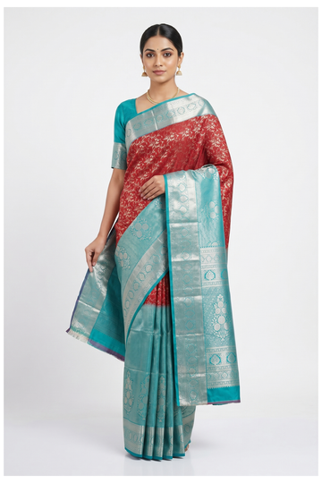 Crimson Banarasi Silk Saree With Jaal Weaving
