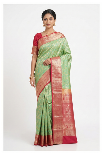 Pistachio Green Banarasi Silk Saree With Jaal Weaving