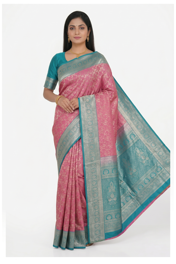 Rani Pink Banarasi Silk Saree With Jaal Weaving