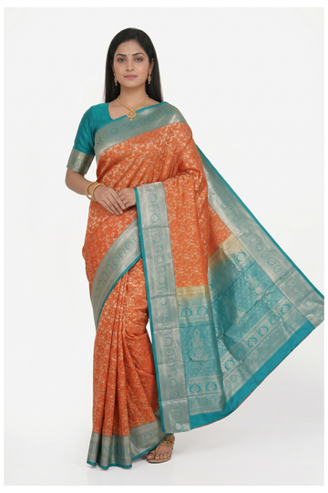 Rust Banarasi Silk Saree With Jaal Weaving