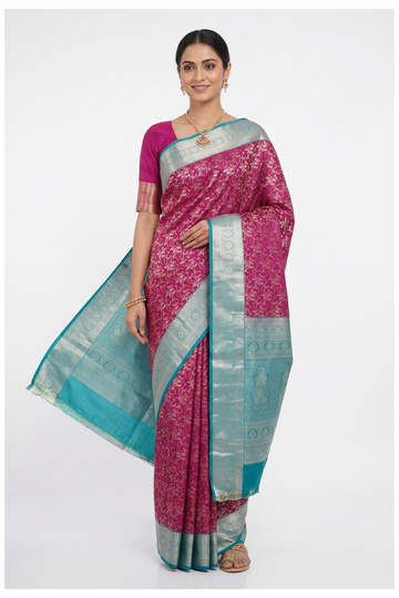 Rani Pink Banarasi Silk Saree With Jaal Weaving