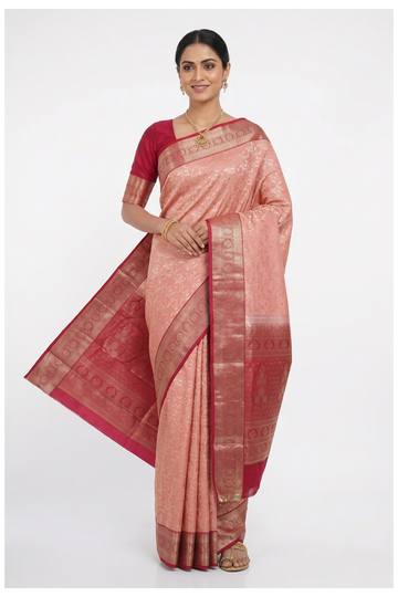 Peach Banarasi Crepe  Silk Saree With Weaving
