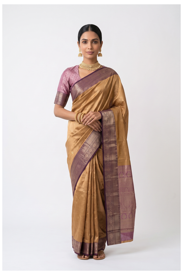 Mustard South Silk Tissue Saree For Weddings And Parties