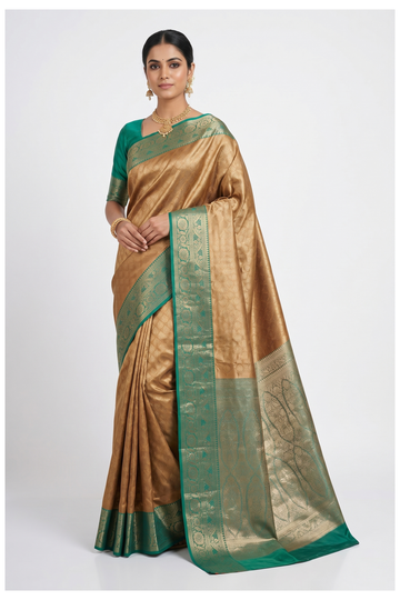 Champagne South Silk Tissue Saree For Weddings & Parties