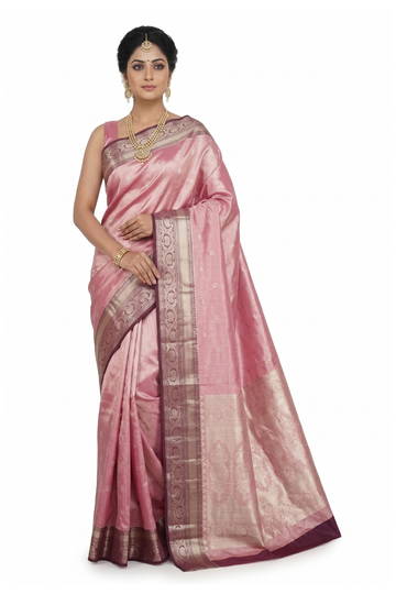 Rose Pink Tissue South Silk Wedding Saree