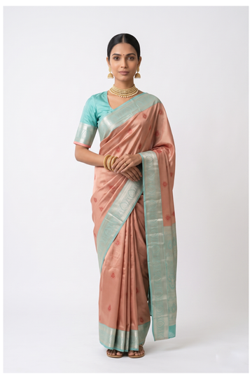 Peach South Silk Tissue Wedding Saree