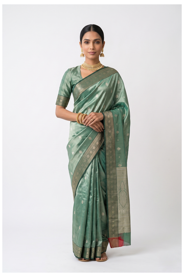 Pista Green Tissue South Silk Wedding Saree