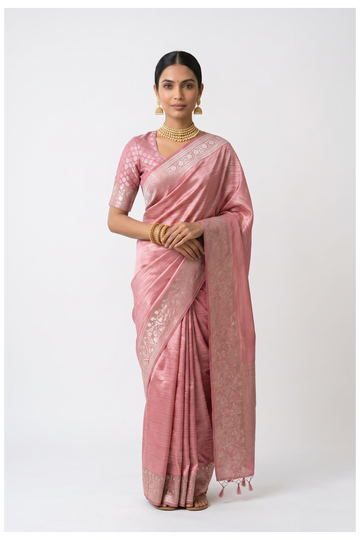 Rose Pink Tissue South Silk Wedding & Party Wear