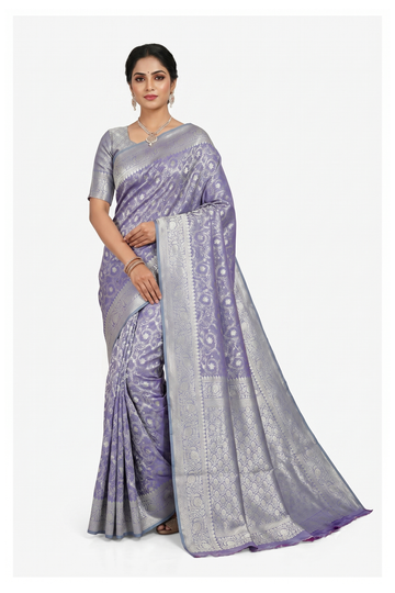 Lavender Grey Banarasi Art Silk Saree With Weaving