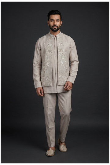 Men'S Embroidered Kurta Set With Koti