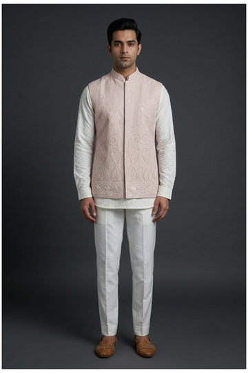 Men'S Embroidered Kurta Set With Koti