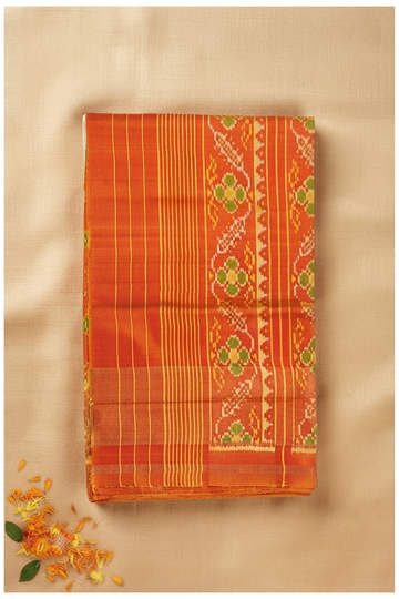 Rust Pure Silk Patola Wedding & Party Wear Saree