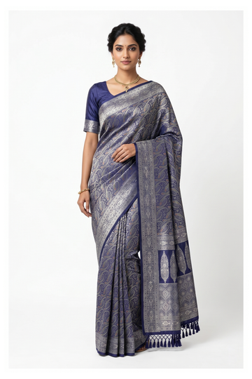 Indigo Blue South Tissue Silk Wedding & Party Wear Saree
