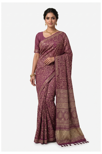 Wine Gharchola Art Gajji Silk Wedding Party Wear