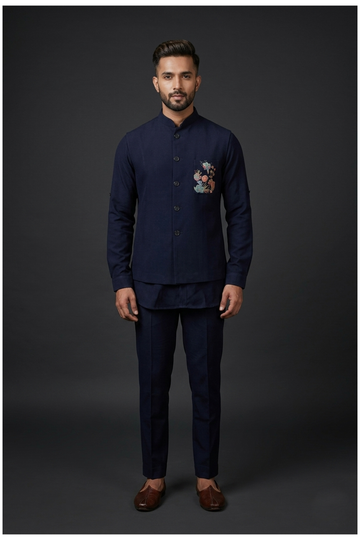 Men'S Embroidered Kurta Set With Koti