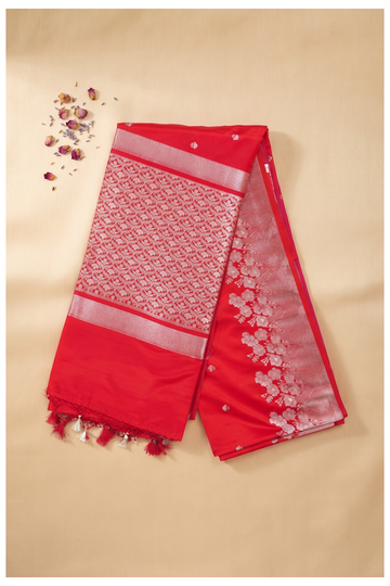 Red Banarasi Art Silk Wedding Party Saree