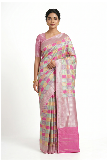 Rani Pink Banarasi Silk Saree With Weaving
