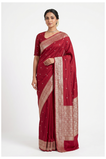 Crimson Red Banarasi Art Silk Wedding Party Saree