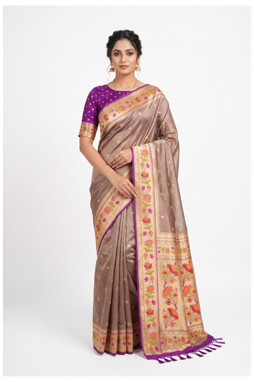 Dusty Plum South Tissue Art Silk Wedding & Party Wear Saree