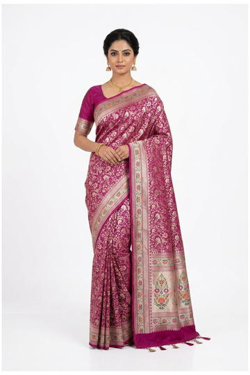 Magenta Banarasi Pure Silk Wedding Saree