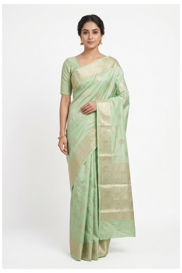Pistachio Green Banarasi Silk Saree With Butta Weaving