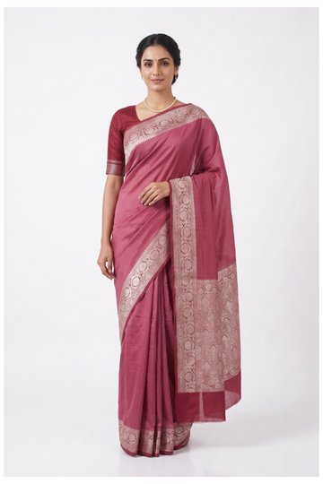 Rosy Brown Banarasi Silk Saree With Weaving