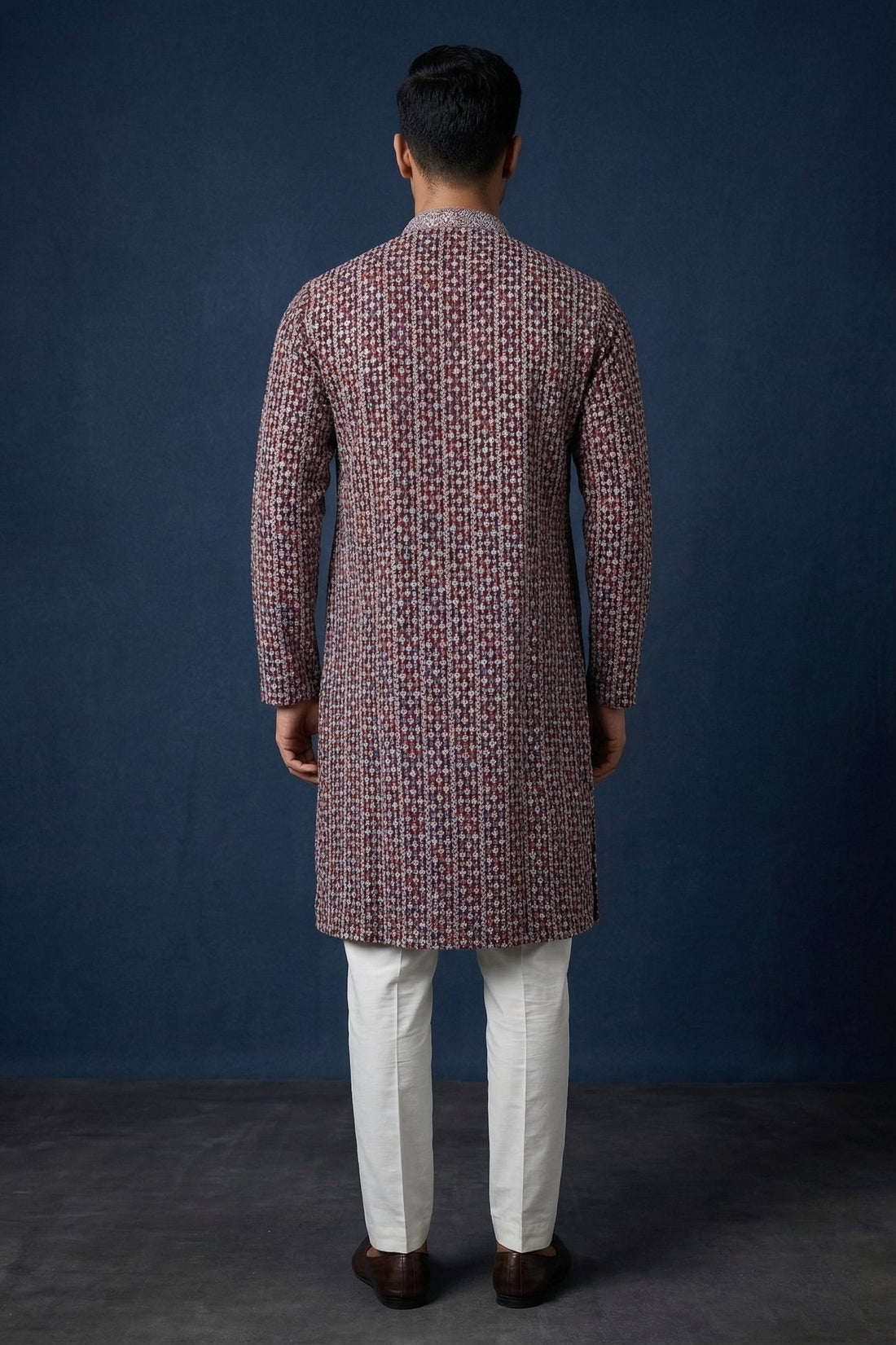 Royal Wine Printed Men'S Kurta