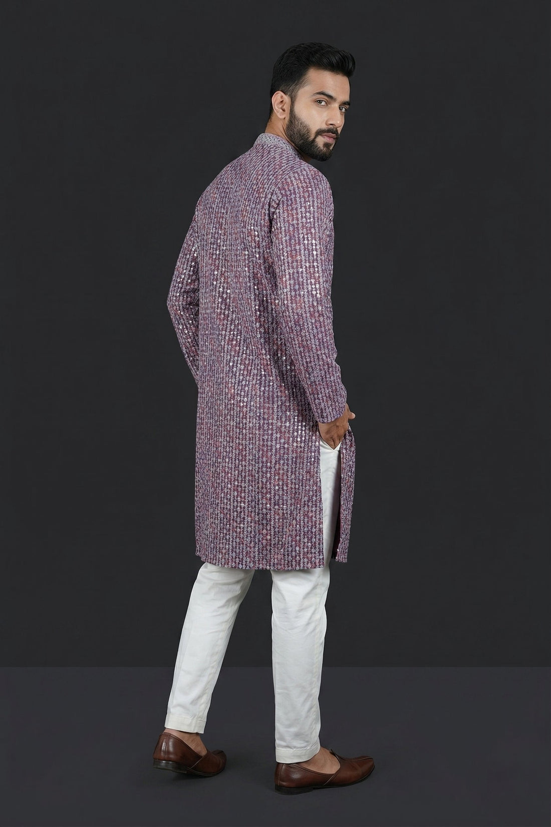 Classic Mauve Ethnic Printed Men'S Kurta