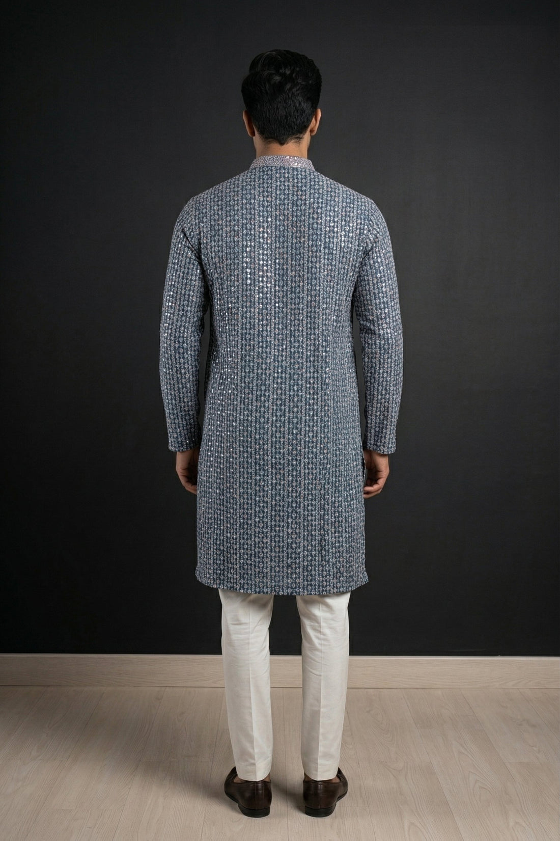 Elegant Steel Blue Printed Men'S Kurta