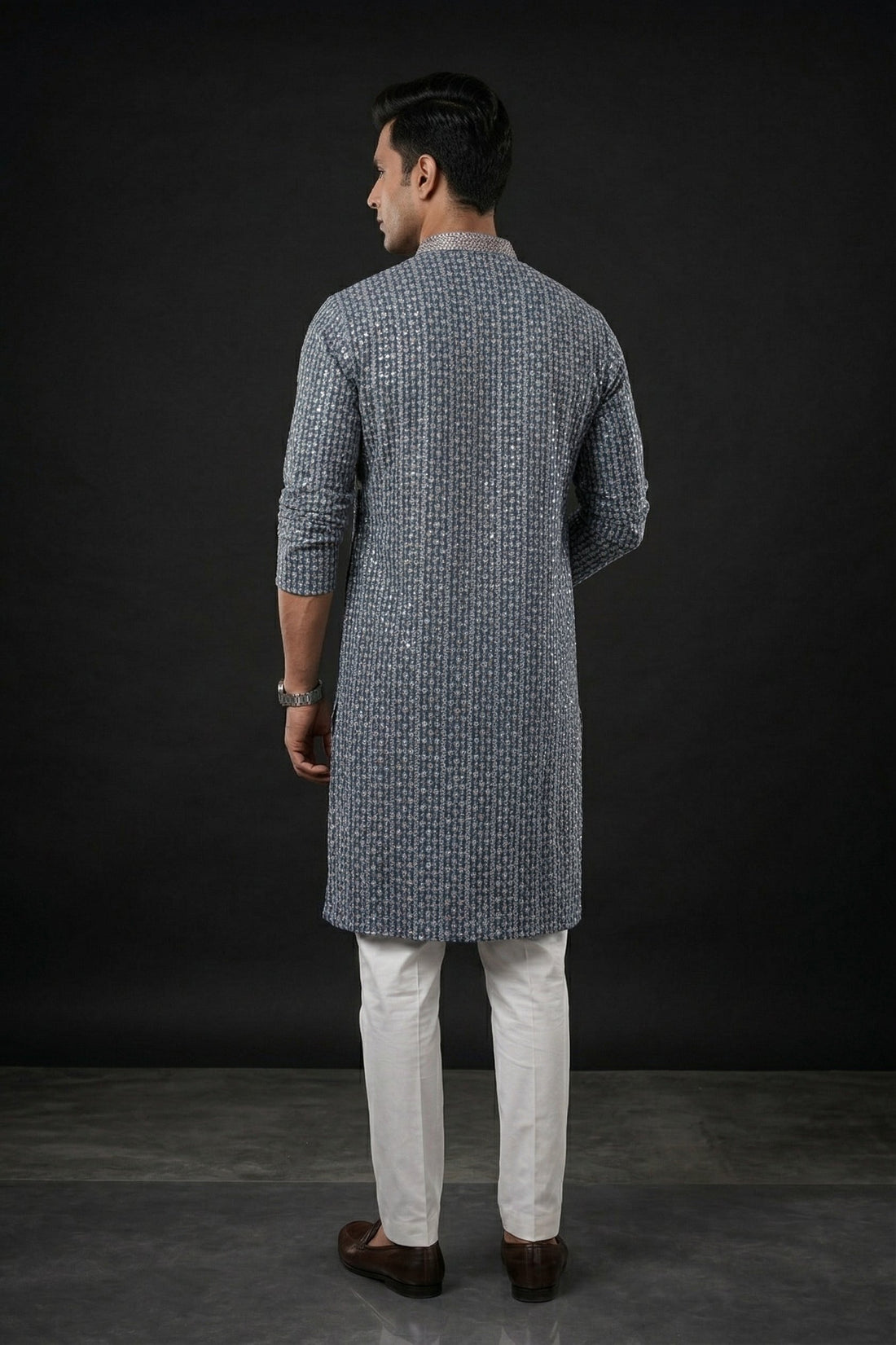 Steel Grey Printed Festive Men’S Kurta