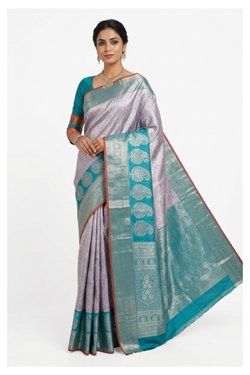 Lavender Grey  Banarasi Art Silk Saree With Weaving