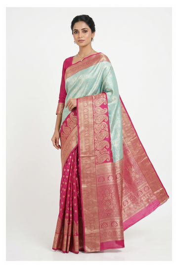Magenta Banarasi Silk Saree With Jaal Weaving