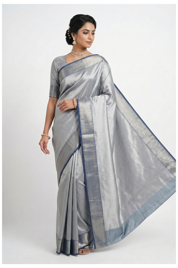 Grey South Pure Silk Saree With Weaving