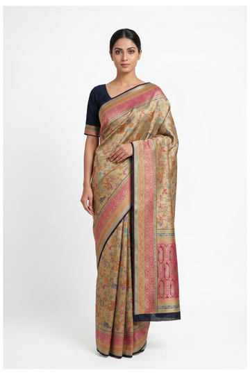Champagne South Silk Art Tissue Wedding Party Saree