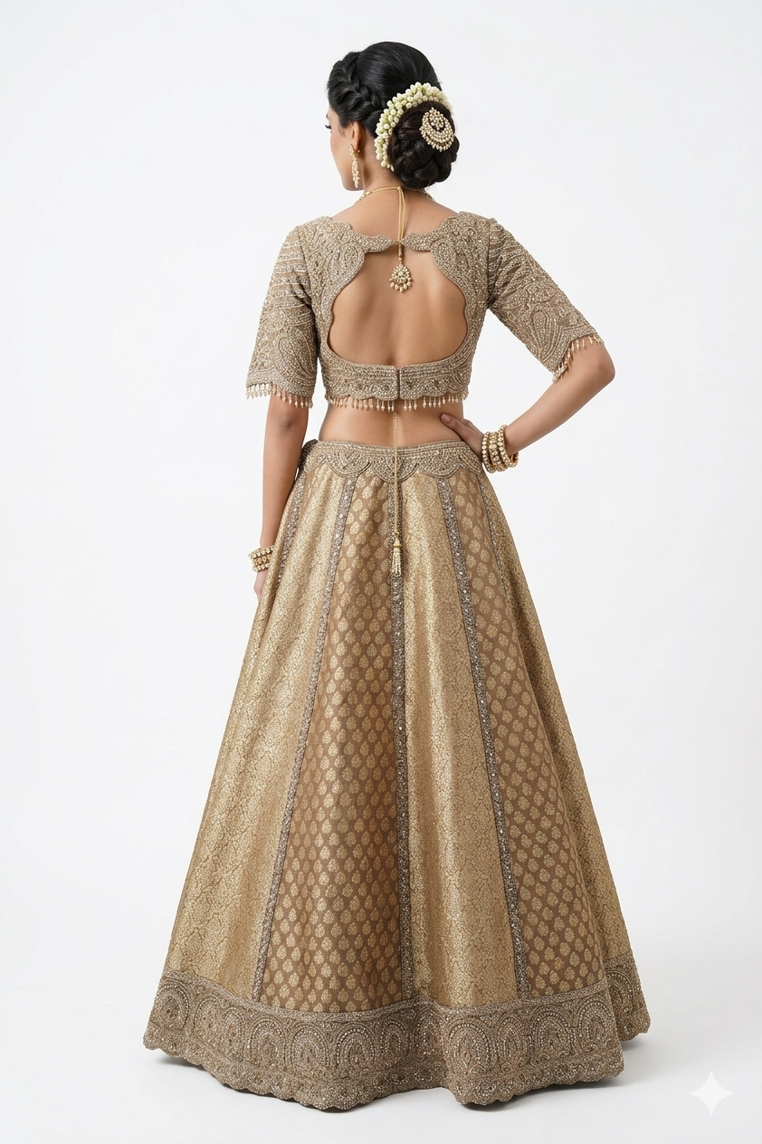 LIGHT COFFEE-WOOD GREY LEHENGA CHOLI