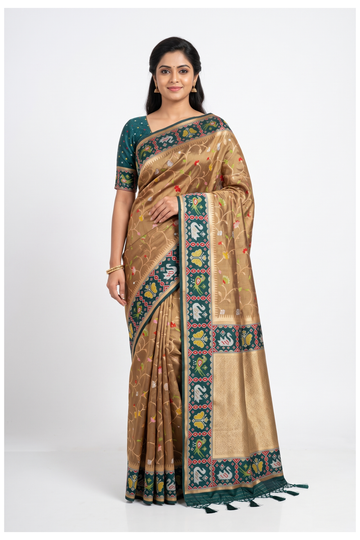 Bronze Tissue Art Silk South Silk Saree For Wedding & Party