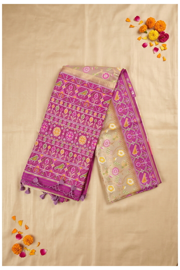 Champagne Banarasi Art Silk Wedding Party Saree