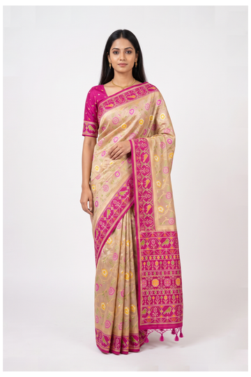 Champagne Tissue South Silk Wedding Party Wear Saree
