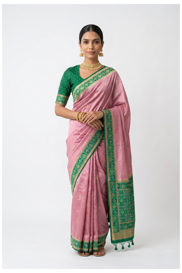 Rose Pink South Silk Art Saree For Weddings